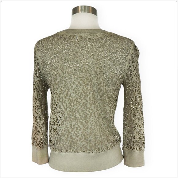 We The Free People Olive Green Distressed Hole Sheer 3/4 Sleeve Top New NWOT S - Picture 2 of 3